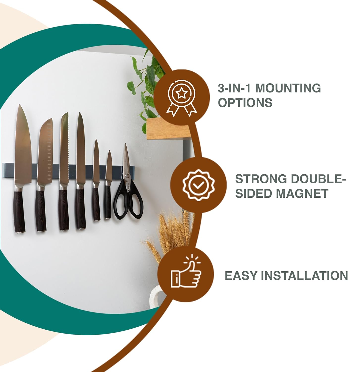 Gunmetal Magnetic Knife Holder 16″ – No-Drill Stainless Steel for Wall or Fridge (Exclusive Color)