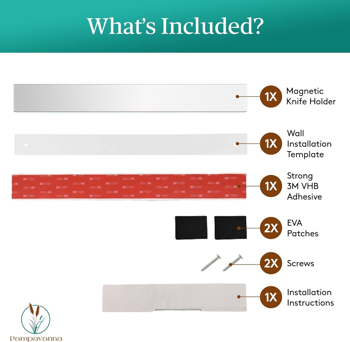 List of included items with corresponding icons and descriptions on a white background.