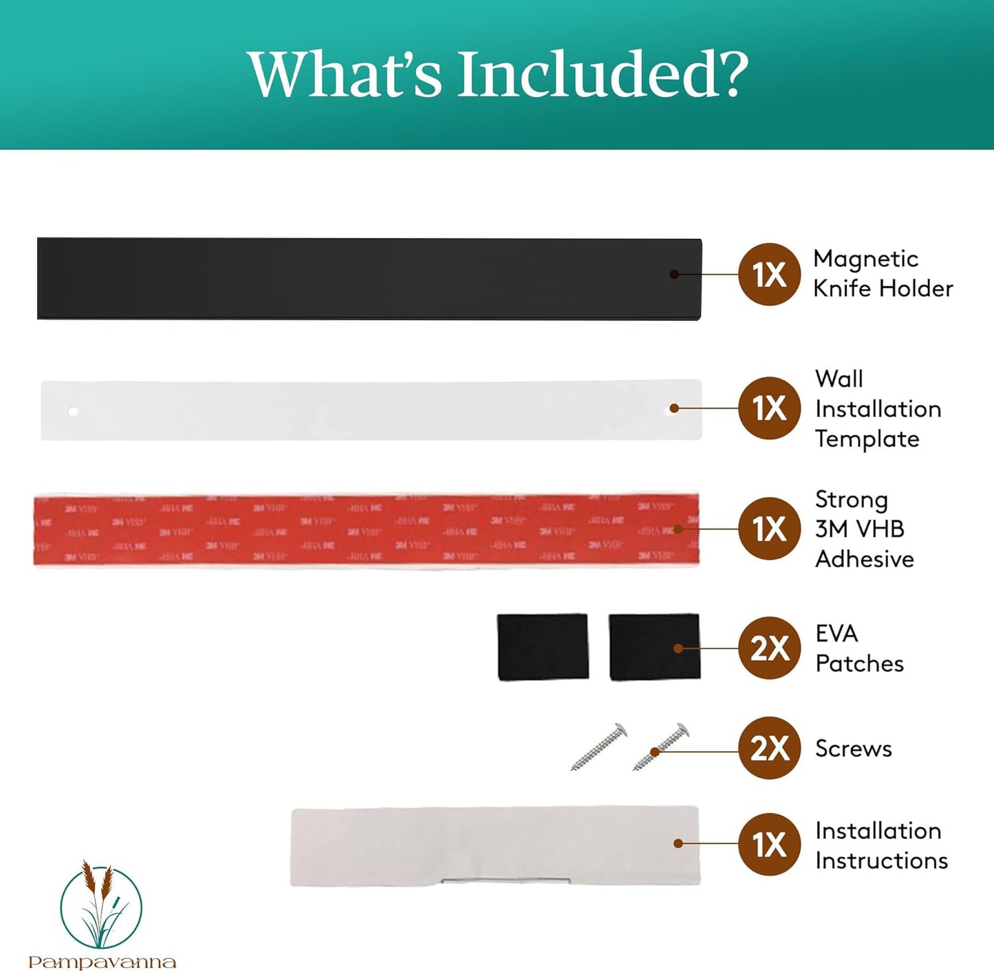List of included items with corresponding icons and descriptions on a white background.