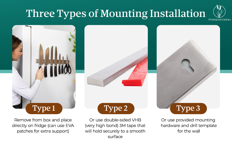 Magnetic Knife Holder 16″ – No-Drill Stainless Steel for Wall or Fridge