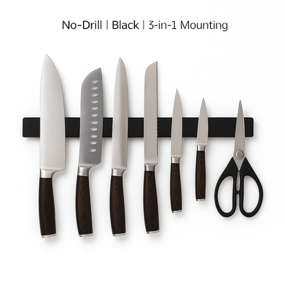 Black 16" Magnetic Knife Holder – Wall & Fridge, No-Drill