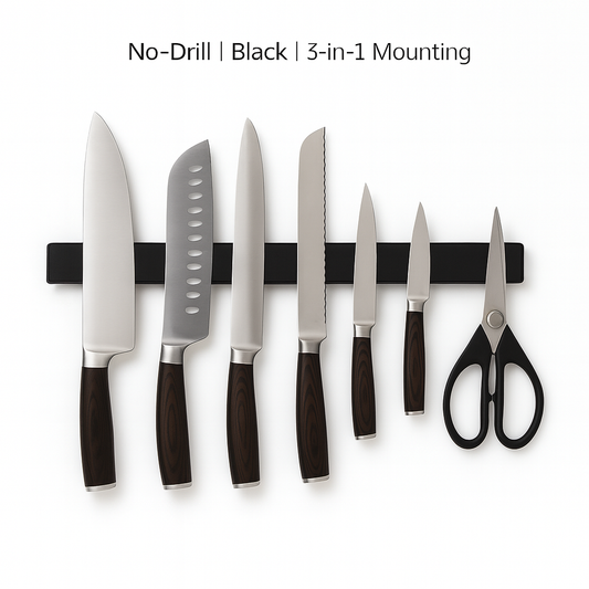 Black 16" Magnetic Knife Holder – Wall & Fridge, No-Drill