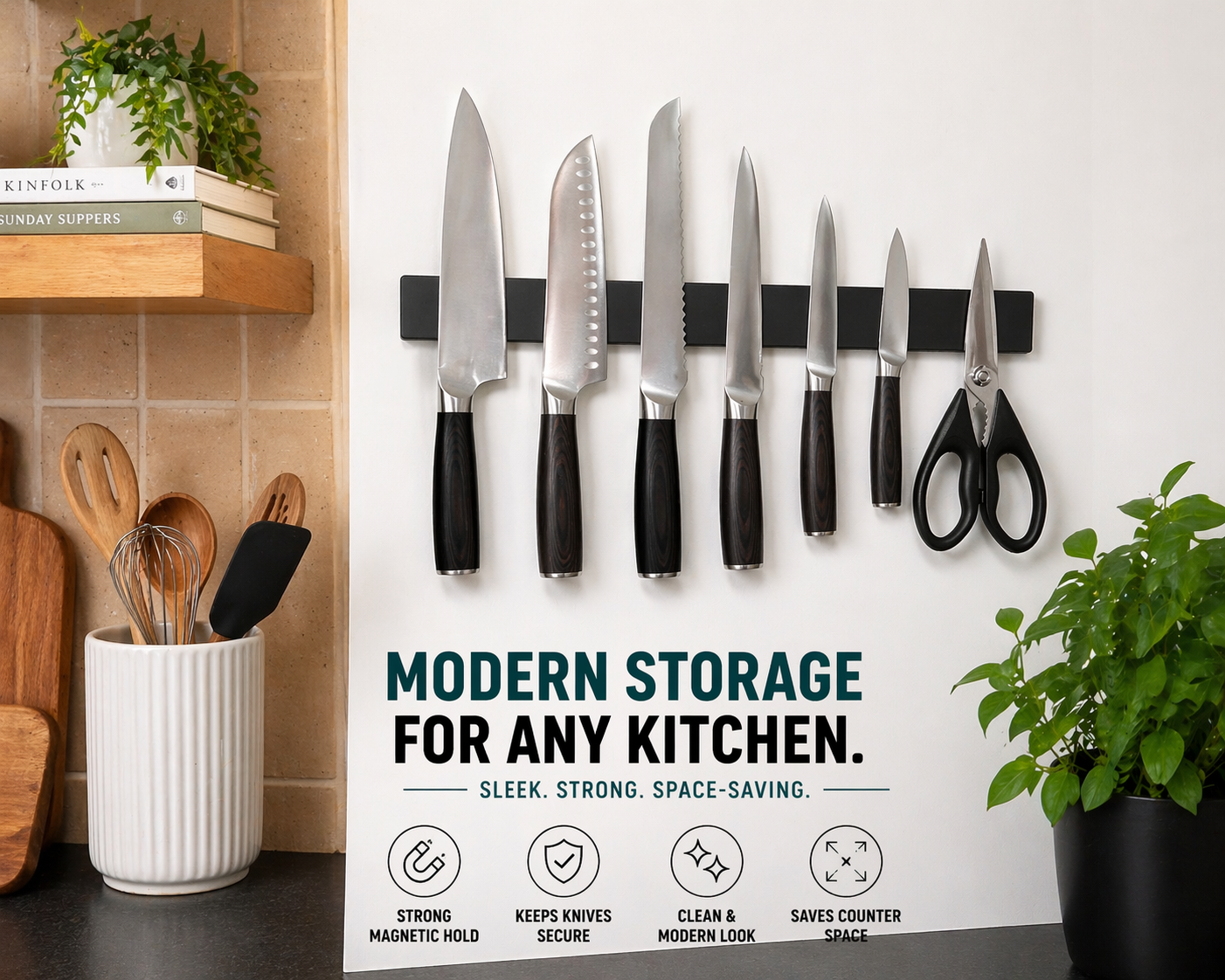 Black Magnetic Knife Holder – 16"