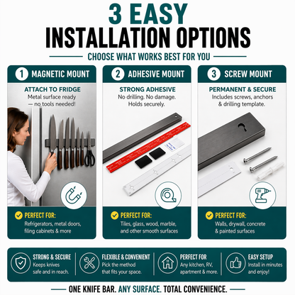 Gunmetal Magnetic Knife Holder 16″ – No-Drill Stainless Steel for Wall or Fridge (Exclusive Color)