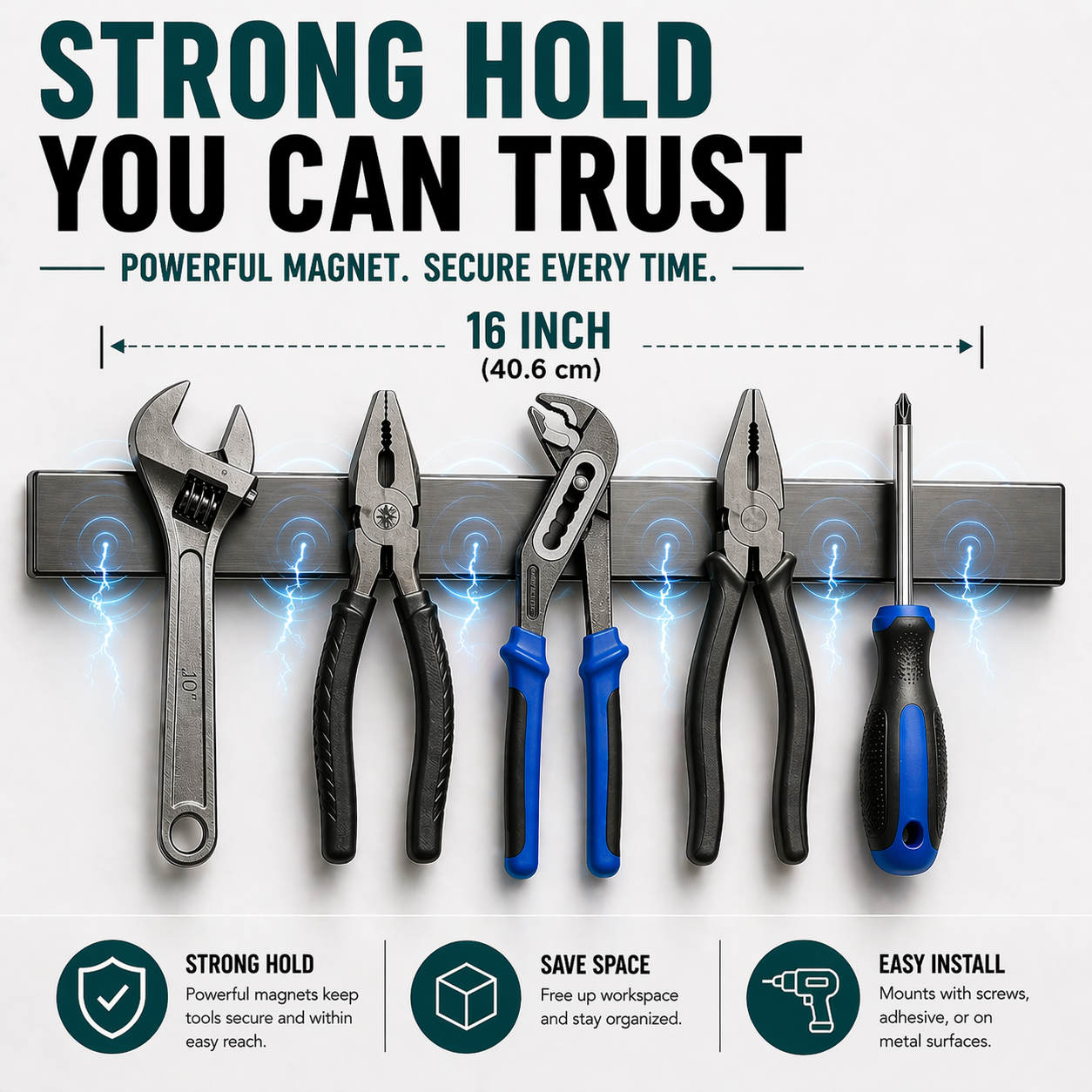 Gunmetal Magnetic Knife Holder 16″ – No-Drill Stainless Steel for Wall or Fridge (Exclusive Color)