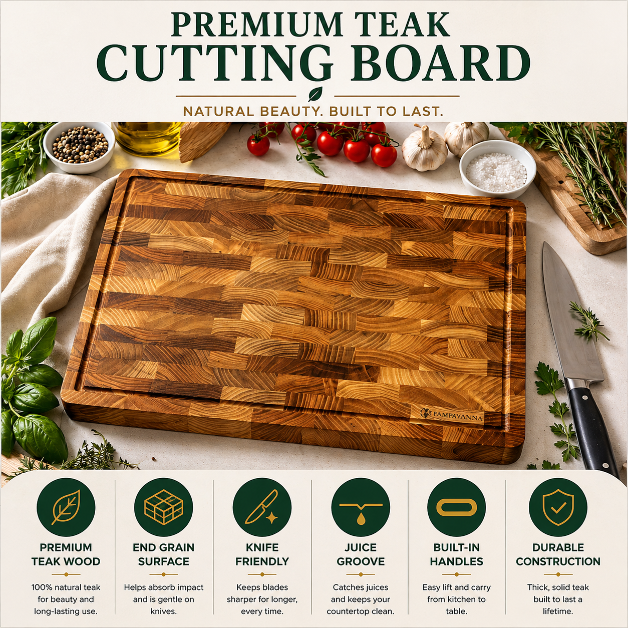 Pampavanna Teak End Grain Cutting Board