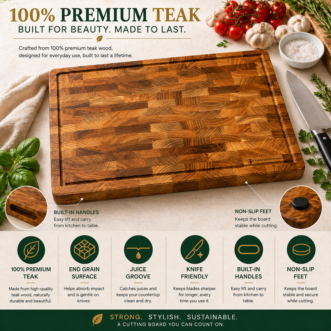 Pampavanna Teak End Grain Cutting Board