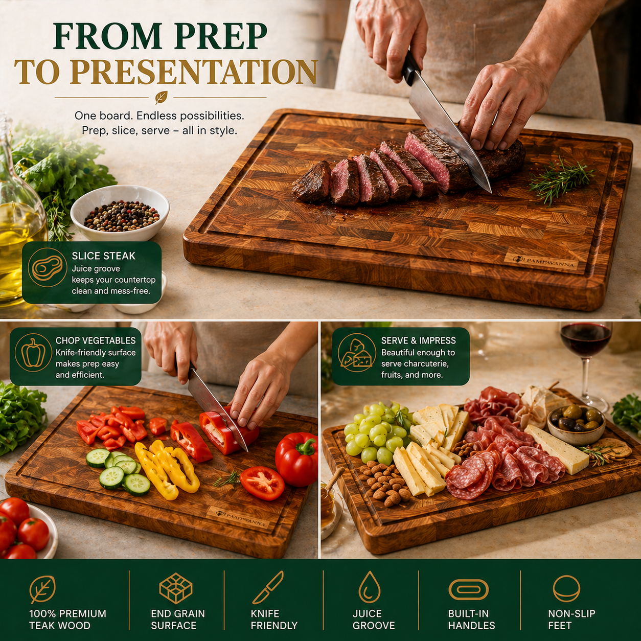 Pampavanna Teak End Grain Cutting Board