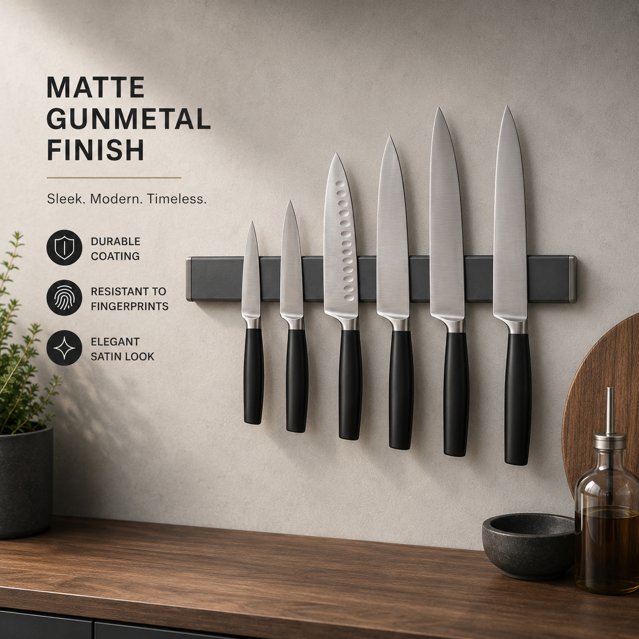 Gunmetal Magnetic Knife Holder – 16"