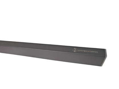 Black rectangular object with a brand logo on a white background