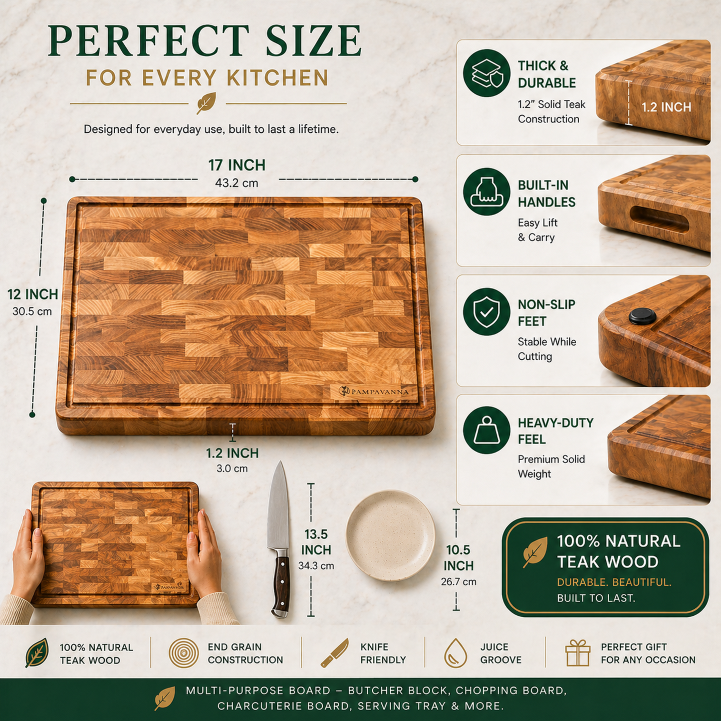 Pampavanna Teak End Grain Cutting Board