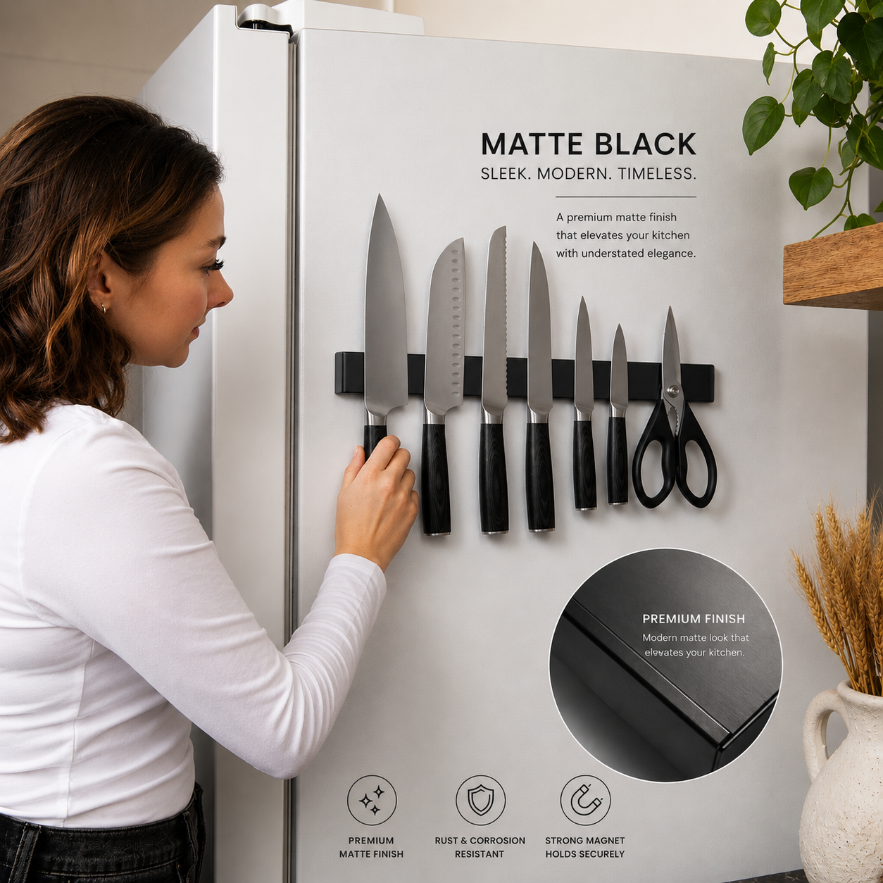 Black Magnetic Knife Holder – 16"
